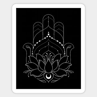 Blooming Lotus Flower Hamsa / White Magnet